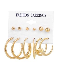 French Fashion Elegant Golden Hoop and Stud Women Earrings