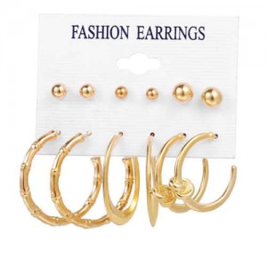 French Fashion Elegant Golden Hoop and Stud Women Earrings