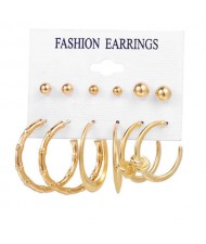 French Fashion Elegant Golden Hoop and Stud Women Earrings