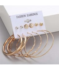 Glossy Hoops and Stud Design Golden Fashion Women Earrings Set