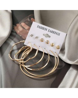 Irregular Golden Big Hoops and Stud Combo Design Women Wholesale Earrings Set