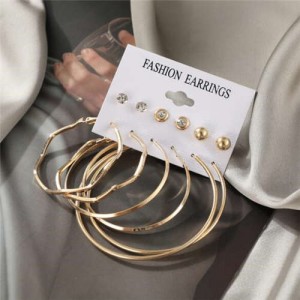 Irregular Golden Big Hoops and Stud Combo Design Women Wholesale Earrings Set