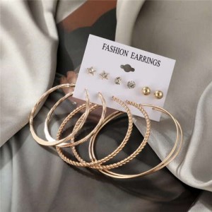 Braids Pattern Golden Big Hoops and Stud Combo Design Women Wholesale Earrings Set
