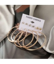 Braids Pattern Golden Big Hoops and Stud Combo Design Women Wholesale Earrings Set