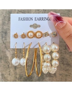 Big Assorted Pearl Hoop Golden High Fashion Women Earrings Set