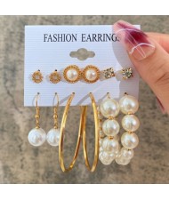 Big Assorted Pearl Hoop Golden High Fashion Women Earrings Set