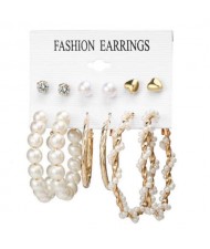 Pearl Hoops Luxurious Fashion Alloy 6pcs Women Earrings Set