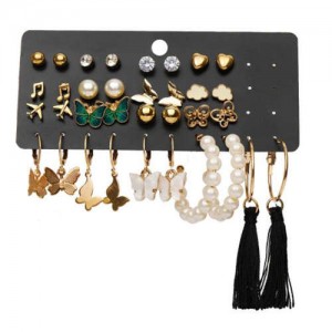 Creative Butterfly and Airplane Design Hoop and Stud High Fashion Women Earrings Set