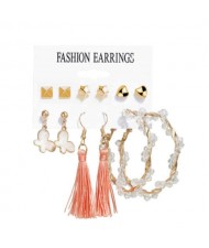 Orange Tassel and Hoop Design Cute Women Bohemian Fashion Earrings Set