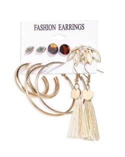 White Tassel Dangle and Hoops Bohemian Fsahion Women Earrings Set
