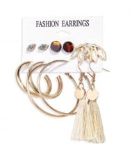 White Tassel Dangle and Hoops Bohemian Fsahion Women Earrings Set