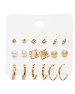 Elegant Pearl Studs and Small Hoops French Fashion Women Earrings Set