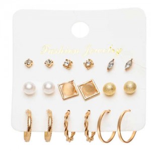 Elegant Pearl Studs and Small Hoops French Fashion Women Earrings Set