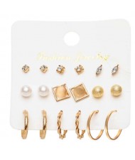 Elegant Pearl Studs and Small Hoops French Fashion Women Earrings Set