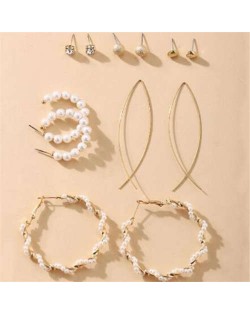 Pearl Hoop Minimalist Fashion Women Vintage Costume Earrings Set