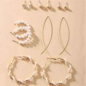 Pearl Hoop Minimalist Fashion Women Vintage Costume Earrings Set