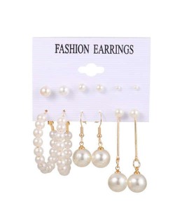 French Elegant Style Pearl Hoop and Dangle High Fashion Women Earrings Set