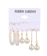 French Elegant Style Pearl Hoop and Dangle High Fashion Women Earrings Set