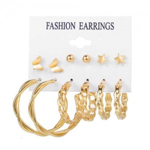 U.S. KOL Preferred Pearl Fashion Golden Hoops and Studs Women Earrings Set