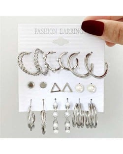 Silver Hoops and Studs Women Fashion Earrings Combo Set