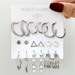 Silver Hoops and Studs Women Fashion Earrings Combo Set