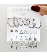 Silver Hoops and Studs Women Fashion Earrings Combo Set