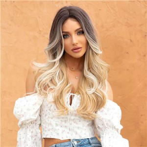 American Golden Fashion Gradient Color Curly Long Synthetic Hair Wholesale Women Wig