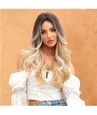 American Golden Fashion Gradient Color Curly Long Synthetic Hair Wholesale Women Wig