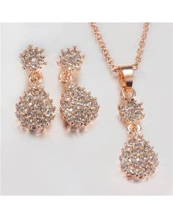 Korean Fashion Full Rhinestone Insearted Water Drop Design Bridal Style Wedding Jewelry Set