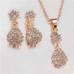 Korean Fashion Full Rhinestone Insearted Water Drop Design Bridal Style Wedding Jewelry Set