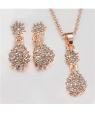 Korean Fashion Full Rhinestone Insearted Water Drop Design Bridal Style Wedding Jewelry Set