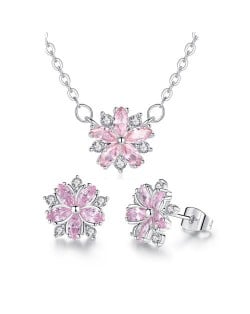 Romantic Pink Flower Design Women Costume Wholesale Fashion Jewelry Set