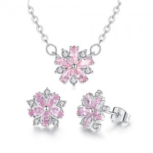 Romantic Pink Flower Design Women Costume Wholesale Fashion Jewelry Set
