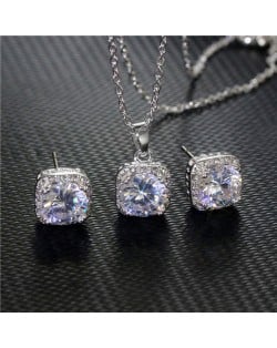 U.S. Popular Glistening Square Minimalist Design Bridal Women Cubic Zirconia Jewelry Set