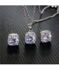 U.S. Popular Glistening Square Minimalist Design Bridal Women Cubic Zirconia Jewelry Set