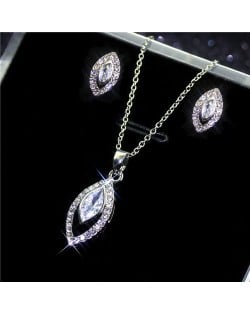 Luxurious Bling Olive Shape Design Graceful Fashion Women Cubic Zirconia Jewelry Set