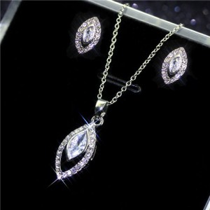 Luxurious Bling Olive Shape Design Graceful Fashion Women Cubic Zirconia Jewelry Set