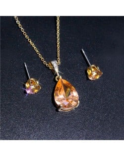 Elegant Champagne Cubic Zirconia Big Drop Design Women Fashion Costume Jewelry Set