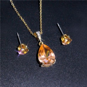 Elegant Champagne Cubic Zirconia Big Drop Design Women Fashion Costume Jewelry Set