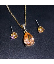 Elegant Champagne Cubic Zirconia Big Drop Design Women Fashion Costume Jewelry Set