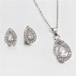 Vintage Minimalist Design Bling Hollow-out Drop Shape Costume Jewelry Set