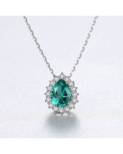 Luxurious Classic Water Drop Pendant 925 Sterling Silver Women Evening Necklace - Green