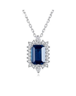 Glistening Cubic Zirconia Laciness Royal Blue Square Pendant 925 Sterling Wholesale Silver Necklace