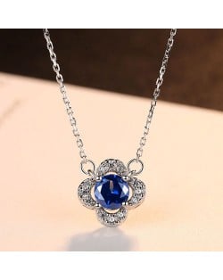 Flashing Flower Shape Sapphire Pendant 925 Sterling Silver Wedding Necklace