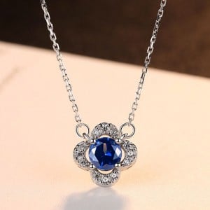 Flashing Flower Shape Sapphire Pendant 925 Sterling Silver Wedding Necklace