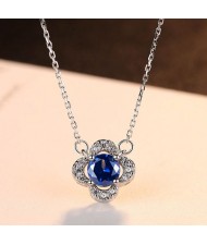 Flashing Flower Shape Sapphire Pendant 925 Sterling Silver Wedding Necklace