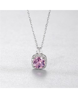 Romantic Pink Gemstone Pendant Luxurious 925 Sterling Silver Necklace