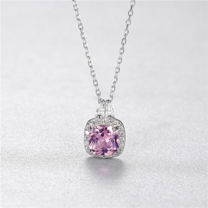 Romantic Pink Gemstone Pendant Luxurious 925 Sterling Silver Necklace