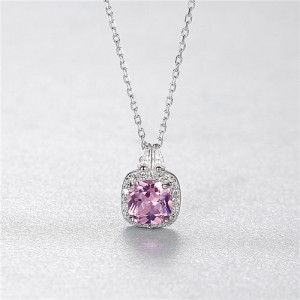 Romantic Pink Gemstone Pendant Luxurious 925 Sterling Silver Necklace