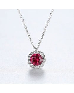 Elegant Round Ruby Pendant 925 Sterling Silver Wholesale Women Evening Necklace
